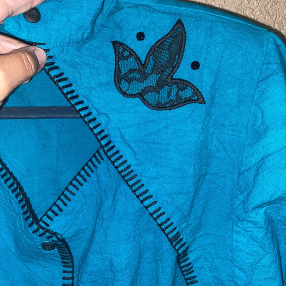 Vintage Diamond L Western Wear Dress Teal Lace Accents Size 9/10 - Picture 2 of 4